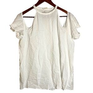 Michael Michael Kors White Textured Halter Neck Cold Shoulder Top Extra Large XL